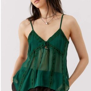 UO Clara Semi-Sheer Lace-Trim Cami